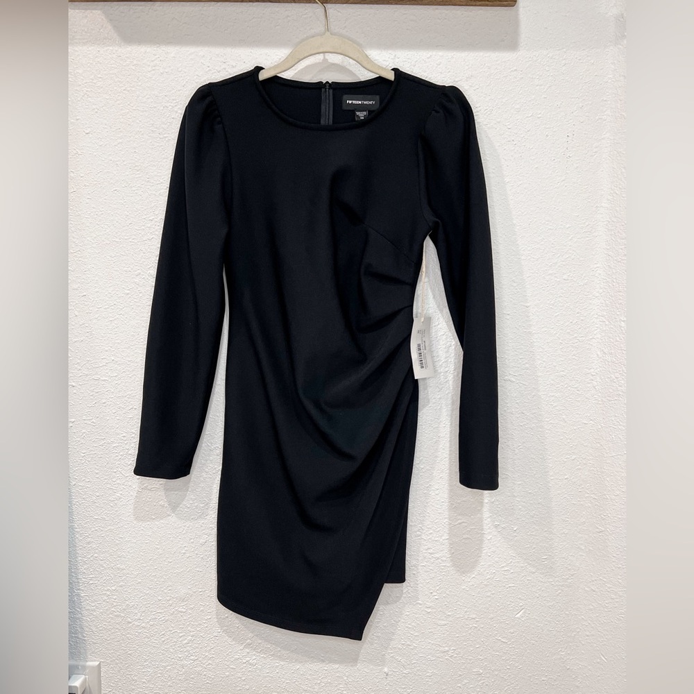 Fifteen Twenty Long Sleeve Stretch Mini Dress Black Womens Extra Small XS - Picture 2 of 7